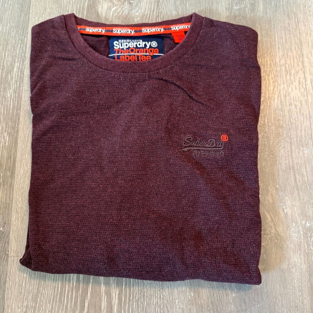 Superdry Orange Label Long Sleeve Shirt Medium Burgundy Heather Waffle